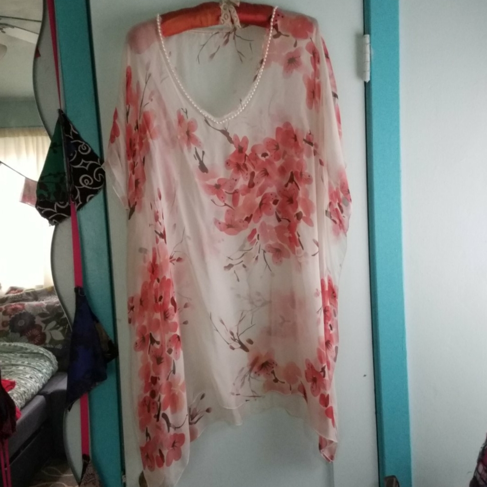 Silk with pearls dress cover up/one size